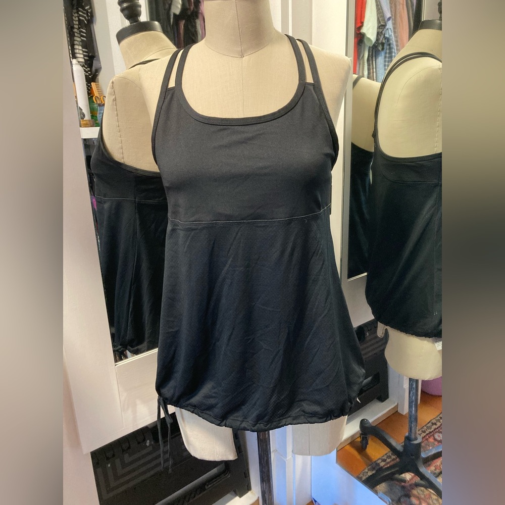 Champion Black Strappy Athletic Tank Top w/Drawstring Waist/Shelf Bra Size Large - Picture 10 of 11